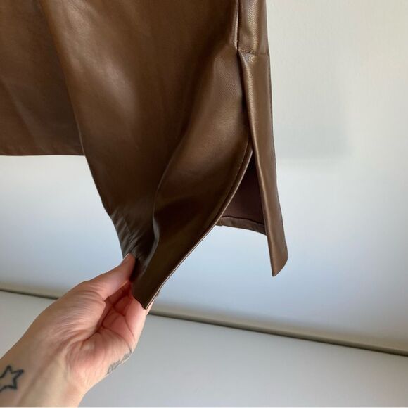 Abercrombie & Fitch Vegan Leather Brown Flare Pants - Picture 5 of 10